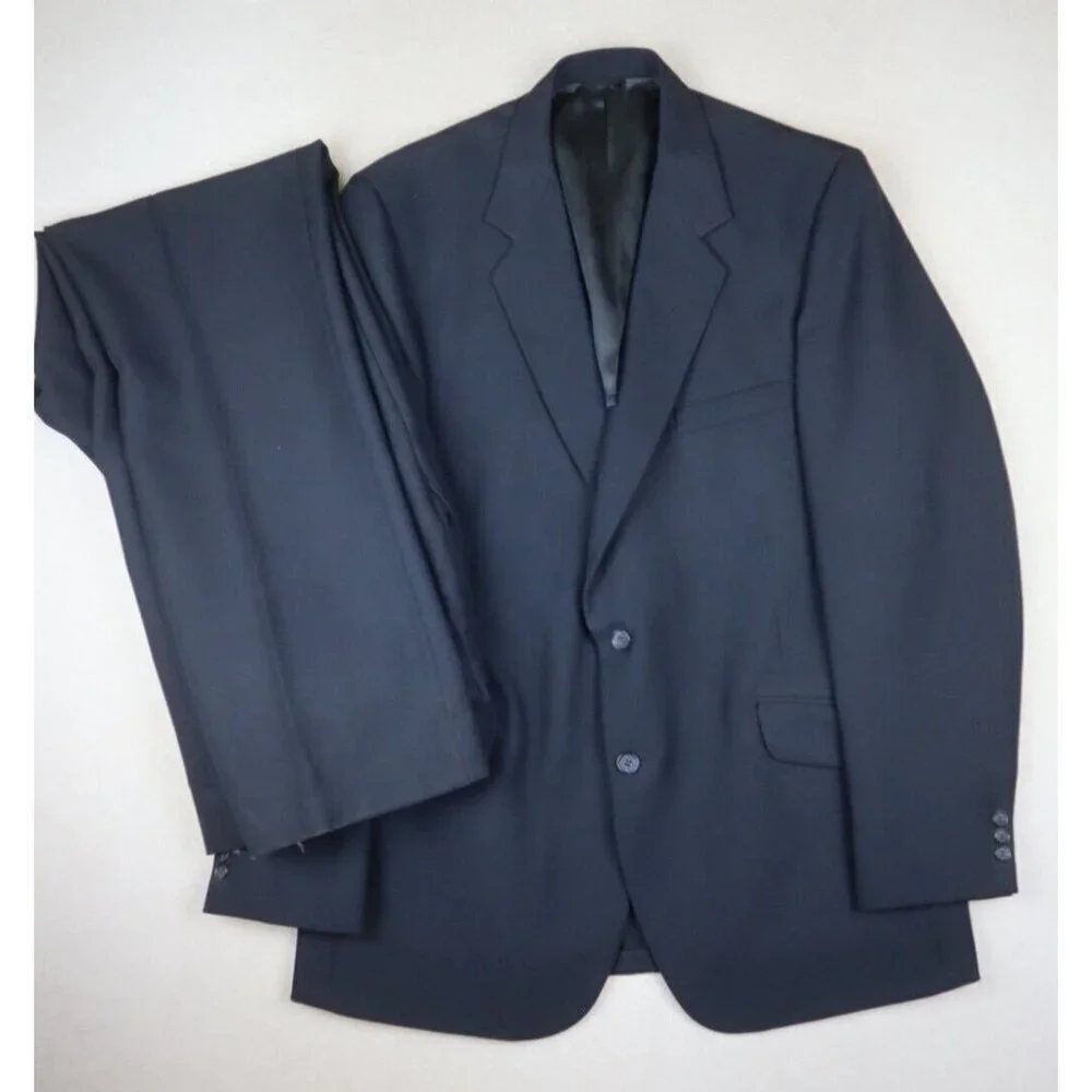 VINTAGE MEN'S NAVY BLUE SUIT - LA MAR CLOTHES - SIZE 42L PANTS 38x33